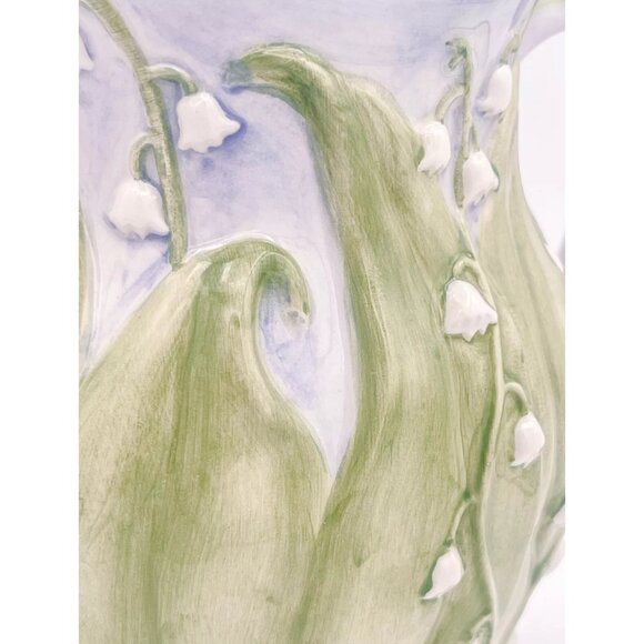 Inspirado Lily of the Valley Ceramic Pitcher Embossed Floral Hand Painted - Picture 6 of 13